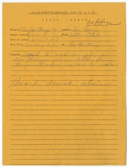 1947 Charles Mingus Fully Handwritten and Twice Signed Musicians Protective Association Claim Form